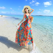 泰国三亚海边度假沙滩裙女波，西米亚长裙雪纺裙子v领吊带裙连衣裙