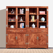 红木书柜实木花梨素面书柜储物柜木新中式刺猬紫檀防尘玻璃门书柜