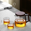 玻璃泡茶茶壶家用耐高温单壶过滤办公室花茶个人专用茶具套装木把
