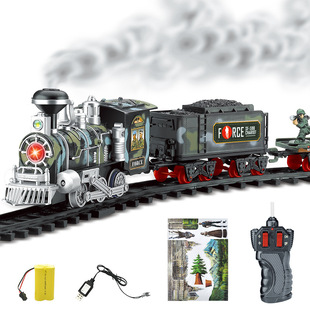外贸电动冒烟遥控轨道仿真模型充电蒸汽，火车儿童玩具套装