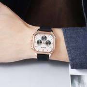 男时尚士皮带气质三眼多功能潮流手表大表盘个性方形石英国产腕表