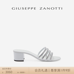 商场同款Giuseppe Zanotti GZ女士经典水钻粗跟凉鞋女鞋