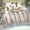 法式蕾丝花边贡缎纯棉全棉四件套婚庆香槟金色床盖六件套床上用品