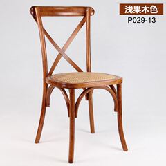 定制北欧实木餐椅美式椅子复古休闲叉背椅藤编靠背椅酒店餐厅餐桌