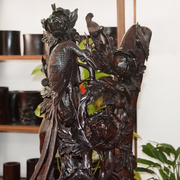 。越南红木工艺品老挝大红酸枝交趾黄檀木根雕花开富贵书房雕件摆