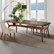 北欧黑胡桃木餐桌轻奢长方形实木钢化玻璃餐桌椅组合别墅大餐台