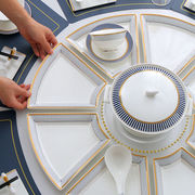 瑞玖创意圆桌拼盘餐具8人家庭，过年团圆套盘家用碗盘组合骨瓷