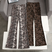 西班牙d豹纹蟒纹复古印花垂感微喇裤，自然腰修身显瘦休闲长裤秋
