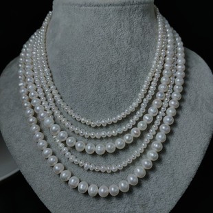 多层设计天然淡水珍珠项链5排白色圆珠百搭复古轻奢短款毛衣链女