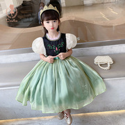 安娜公主裙冰雪奇缘女童夏季迪士尼正版爱莎cos生日礼服儿童裙子