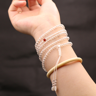 天然白水晶(白水晶)4mm女款216颗念珠多圈手串，8a级五圈小颗手链高品质手串