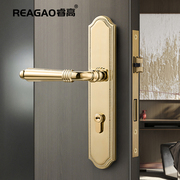 高睿美式纯铜门锁室内卧室欧式木门门把手复古全铜金色房门锁法式