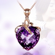跨境心形紫水晶吊坠女 镀18K金彩色宝石项坠爱心紫宝石项链女