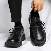 男鞋2023年英伦风，休闲皮鞋男士冬季厚底商务，正装黑色工作潮鞋