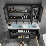 简约轻奢陶瓷一体浴室柜套装智能卫生间双盆洗脸洗手池组合柜