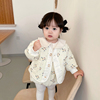 ins韩国套装女宝宝夹棉碎花棉服外套婴儿，背带哈衣冬季外出两件套