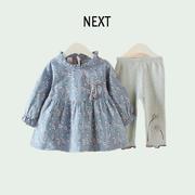 英国NEXT春秋季1-2-3岁女童套装周岁女宝宝婴幼儿连衣裙礼服2件套
