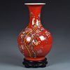 景德镇陶瓷花瓶红色花鸟花瓶中式家居摆件客厅，饰品创意鲜干花瓷瓶