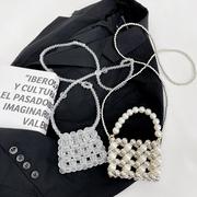 2022手工亚克力珠子流行时尚编织包串珠(包串珠)金属，手拎女童斜跨链条包定