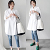 韩国东大门2024春夏白色棉衬衫，女宽松bf风大版中长款风搭长袖衬衣