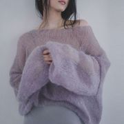 紫色马海毛毛衣女宽松慵懒风2023秋季时尚气质微透针织衫上衣