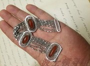 60年代天然红玛瑙八股特型纯银手镯 手链 天然老红玛瑙 老银