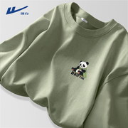 回力男士t恤潮牌美式创意熊猫半袖男生浅绿色夏季纯棉宽松短袖男