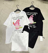 单品danpin2024夏季欧货卡通，兔子印花拼接蕾丝，宽松短袖t恤女