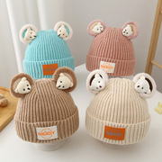 秋冬季儿童毛线帽韩版可爱小熊，女宝宝针织，保暖帽亲子套头帽男童潮