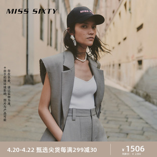 misssixty三醋外套女无袖，西装马甲小众，设计感复古灰绿色通勤叠搭