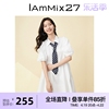 iammix27春夏翻领衬衫裙，女时尚灯笼袖，简约百搭白色全棉a字连衣裙