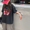 韩国童装女童短袖t恤儿童，上衣2023夏装，中大童体恤宽松黑色潮t