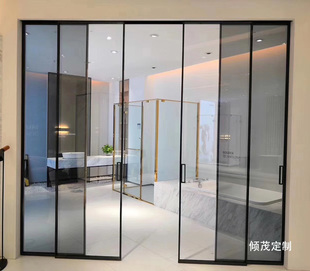 上海极窄厨房间吊轨移门，三四五联动阳台隔断钢化玻璃卫生间推拉门