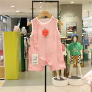organic有机棉女宝纯棉格子，连体衣韩国24夏季婴儿背心爬服
