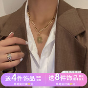 欧美秋冬款小众设计感几何形气质锁骨链时尚个性，ot扣创意项链女
