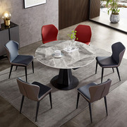意式轻奢亮光岩板餐桌椅组合小户型可变桌子旋转餐桌可伸缩圆桌