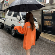 橙色长袖t恤女宽松秋季韩版网红洋气大版上衣中长款内搭打底体恤