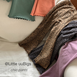 Littleuubigs 神裤2.0 高厚版儿童针织喇叭裤女童豹纹长裤