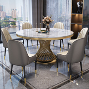 轻奢大理石餐桌椅组合意式圆桌，现代简约家用带，转盘圆形六人吃饭桌