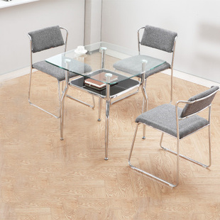 新方形餐桌休闲咖啡桌简约接待洽谈桌椅组合一桌四椅钢化玻璃小促