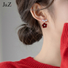 适合冬天的珍珠耳钉纯银，高级感秋冬新年耳环，红色耳坠结婚新娘耳饰