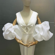 白色泡泡袖网纱婚纱礼服手套，遮手臂手纱袖子新娘手套臂袖