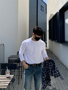 MRDONG韩国男装高档棉感纯色净版简约风百搭打底宽松长袖T恤
