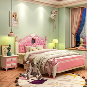 儿童床女孩公主床单人床女生，粉色床儿童房卧室家具组合套装1.2米