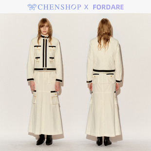 FORDARE时尚白色小香绗格运动外套鱼尾长裙CHENSHOP设计师品牌