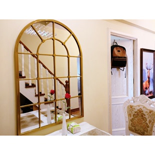 欧式假窗镜铁艺墙面装饰窗户，弧形壁炉客厅装饰镜子创意餐厅壁饰镜