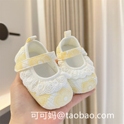婴幼儿0-1岁女宝宝蕾丝，公主鞋0-1岁新生儿百天周岁，布鞋防滑学步鞋