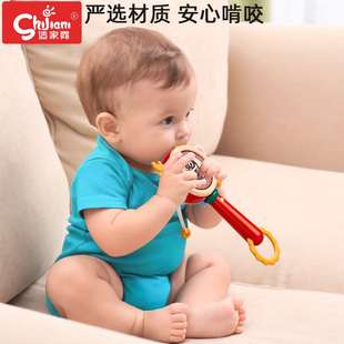 国潮音乐婴儿拨浪鼓可啃咬3-6个月新生儿牙胶手摇铃玩具0-1岁宝宝
