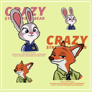 卡通兔子警官和狐狸，尼克图案热转印情侣，衣服印花贴柯式烫画贴