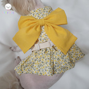 「Lazy Pet」韩国宠物猫狗户外黄色花朵蝴蝶结牵引胸背连衣裙